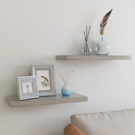 FIMEI Étagères murales flottantes 2 pcs Gris béton 60x23,5x3,8 cm MDF (1/5)