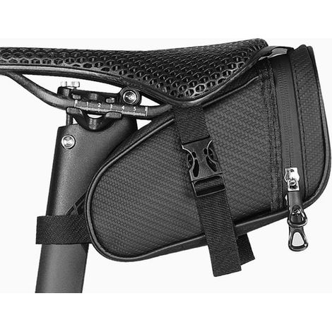 Bolsa para sillín de bicicleta de carretera, 19,5 x 9 x 10,5 cm, Impermeable, con franjas reflectantes, bicicleta de trekking, Negra (1/5)
