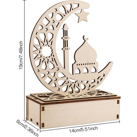Lanterne décorative en bois, 20 x 16 cm, sur le thème du Ramadan et de l'Aïd, pour la décoration de table, de jardin, de fêtes, d'événements et d'espaces.-AquaForge (1/3)