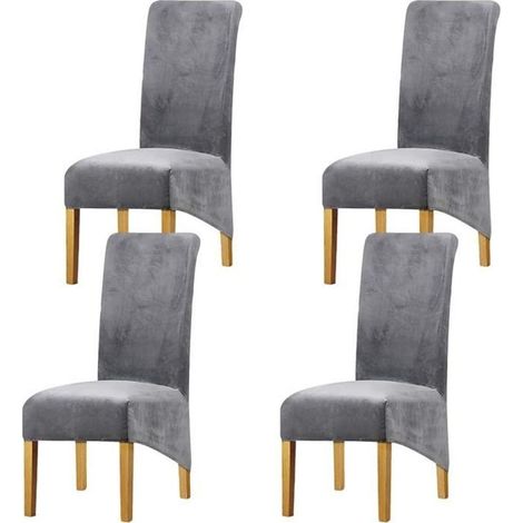 Housse de Chaise en Velours Housse Luxe Gris pour Banquet Fête Restaurant 4 pcs Extensible (1/4)