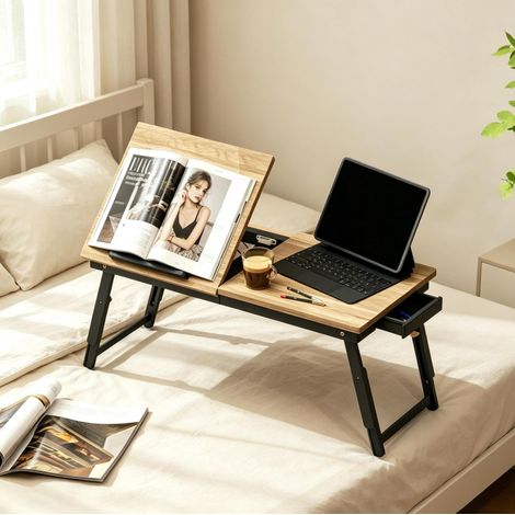 Mesa ajustable para portátil 83,5 x 33 cm con cajón, negro DESVIAE (1/5)