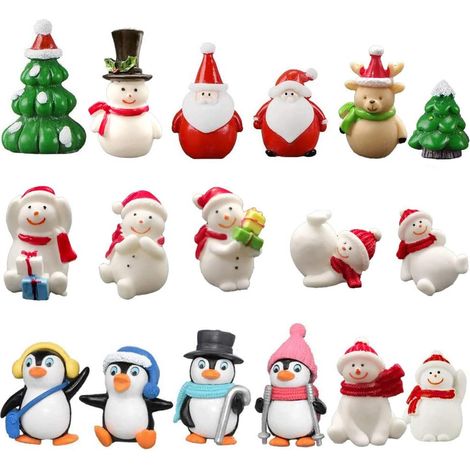 Lot de 17 ornements miniatures – Mini Noël, petites figurines, jardin en résine, micro paysage, décoration, maison de poupée, Père Noël, bonhomme de neige, élan, décoration de table, bricolage (1/4)
