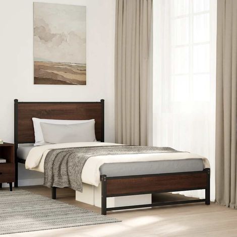 Metallbett ohne Matratze Braun Eichen-Optik 100x200 cm (1/5)