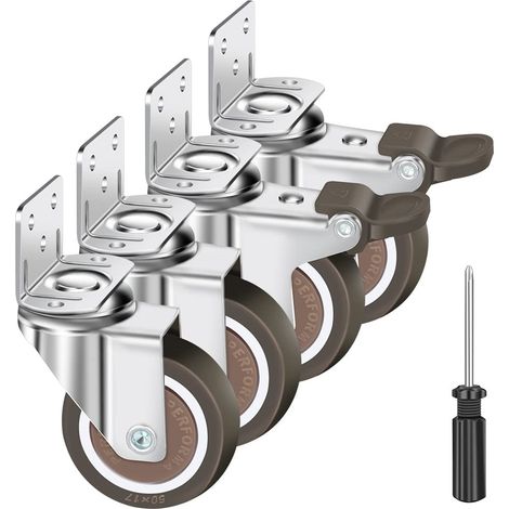 Lot de 4 Roulettes Pivotantes 50mm,100kg Roulettes pour Meubles, Type L Roue pour Meuble Avec Frein Rotation à 360°, pour intérieur et extérieur(2 Roulette Avec Frein, 2 Roulette Sans Frein) (1/5)