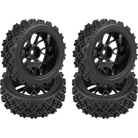 Pneus de Remplacement, 4 pièces/Ensemble Jante de Roue de Pneu en Caoutchouc de Pneu de véhicule Tout-Terrain de Course pour 1/10(Noir) (1/5)