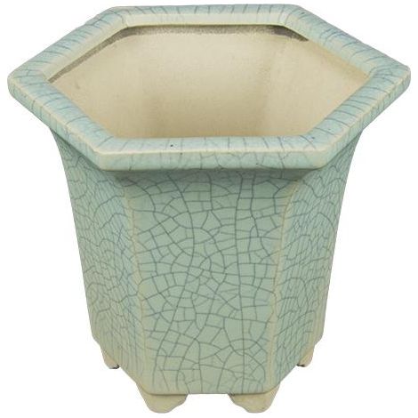 Vaso per bonsai esagonale (stile a cascata) in gres smaltato verde chiaro 10,5x10,5x11 cm - YM16