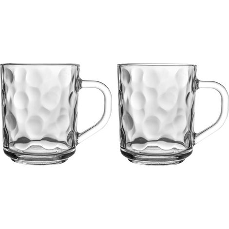 Lot de 2 tasses en verre martelé - Transparents Contenance 24,6 cl Entièrement en verre - Livraison gratuite