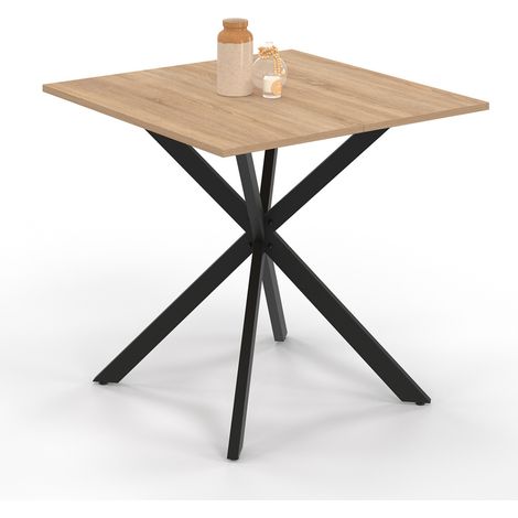 Table à manger carrée ALIX 2-4 personnes pied araignée bois et noir 80 cm