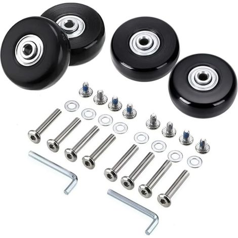 Roues De Valise - 50x18 mm - Pivotantes Avec Roulements - Caoutchouc Et Métal - Pour Bagages Standard - Kit Réparation Complet 4 Pièces (1/5)
