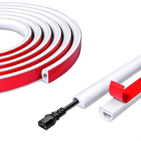 Goulotte Passe Cable Mural Cache Cable, Cache Fil Electrique Auto-Adhésif Flexible Passe Câble Sol, Demi-Rond Flexible Silicone Goulotte Electrique pour Le Sol Mural (Blanc, 14mm×10mm×3m) (1/5)