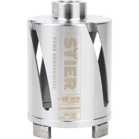 STIER Premium Diamant Dosensenker Mauerwerk Bohrkrone, Durchmesser: 68 mm, Bohrkopftiefe: 70 mm, M16, Seitenschlitze für Staubabtransport, Bohrkrone für Steckdosen, Dosenbohrer