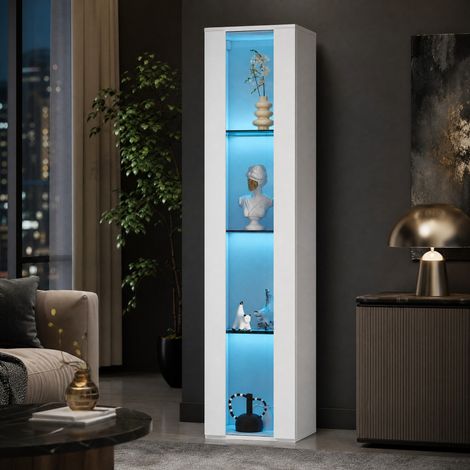 Glasvitrine 40 x 29 x 170 cm mit Glasböden, LED-Farbwechselbeleuchtung, Weiß (1/5)