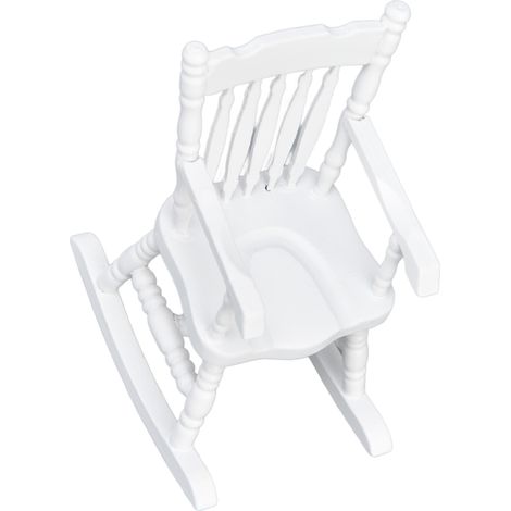 Ensemble de 2 mini meubles de maison de poupée échelle 1:12 - Fauteuil à bascule blanc pour salon et chambre, décoration réaliste de micro-scène (1/5)