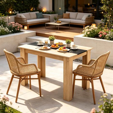 Tavolo da pranzo 120x69x75 cm in truciolato nero e rovere, stabile – MEUBLIV (1/5)