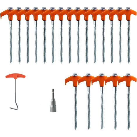 (Lot de 20) Piquets de tente à visser en fer galvanisé, adaptés aux tentes de camping - robustes et durables - livrés avec un arrache-piquets et (1/5)