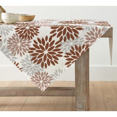 Tischdecke Blumenmuster 85x85 cm Quadratisch Braun Pflegeleicht Polyester