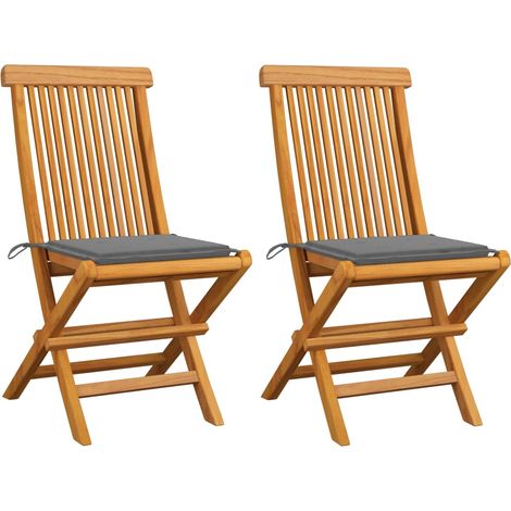 INLIFE Chaises de jardin avec coussins gris 2 pcs Bois de teck massif (1/5)