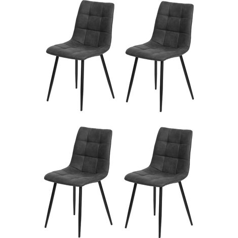 Lot de quatre chaises de salle à manger de style industriel, couleur ardoise, avec assise et dossier en microfibre. (1/4)