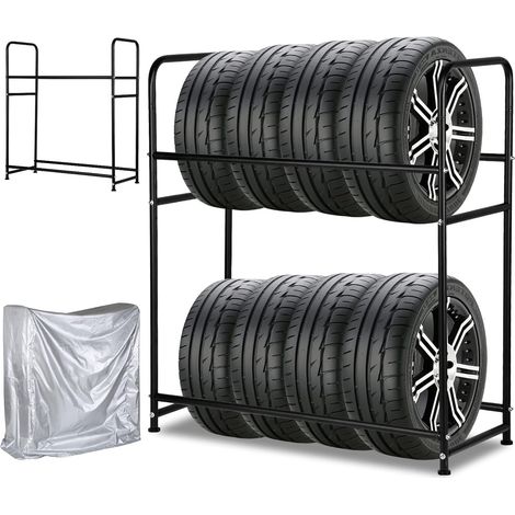 Étagère à pneus, 107 x 46 x 117 cm Étagère de Rangement, Étagère à pneuss pour 8 pneus, capacité de Charge 180 kg, Support à pneus réglage en Hauteur pour Garage et Jantes,Atelier (1/5)