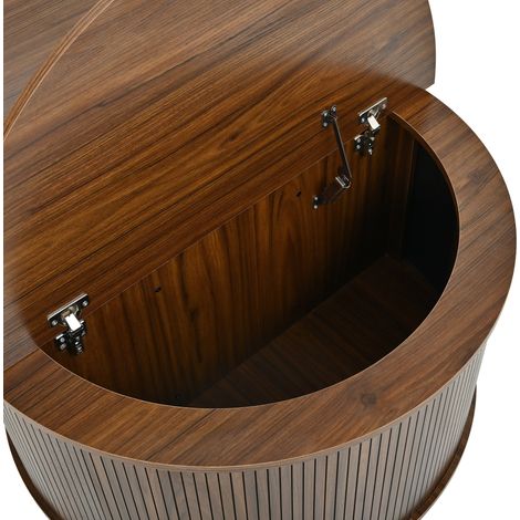 Table basse ronde relevable avec rangement, MDF finition noyer, 88 x 88 x 53,5 cm, salon (1/5)