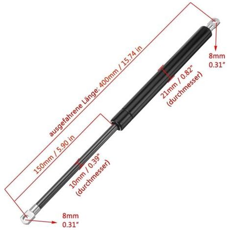 Amortiguador de resorte de 750 N y 400 mm para automóviles – Juego de 2 – Acero inoxidable – Fácil instalación en capós y maleteros (1/4)