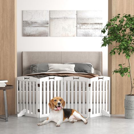 Barrière de sécurité chien pliable 4 panneaux, 207,5x61 cm, avec 2 pieds de soutien, barrière autoportante pour escalier et couloir, blanc, pour chien de taille moyenne