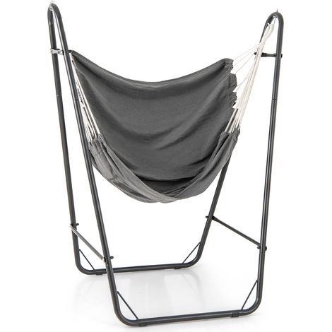 Fauteuil Suspendu en Forme de U, Chaise Suspendue Exterieur avec Tissu en Coton, Poche Latérale et Support en Métal Robuste, Charge 120KG (1/5)