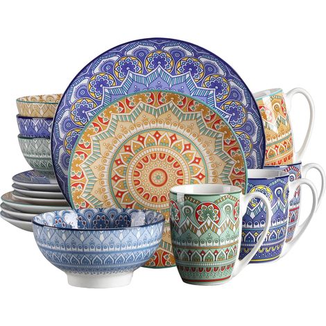 Servizio da tavola in ceramica, con motivo mandala bohémien, disponibile in colori misti e blu. (1/2)