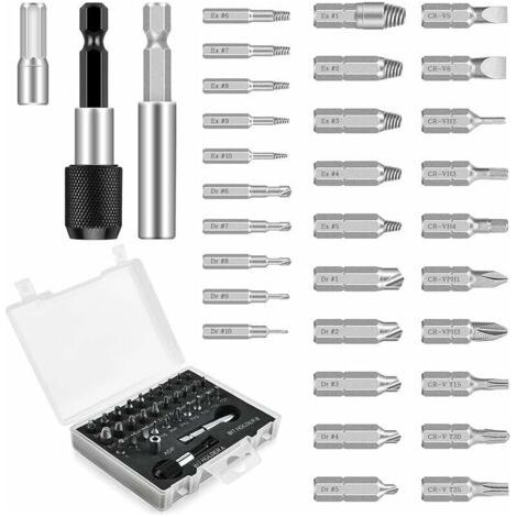 33 Pièces Endommagé Vis Extracteurs, Kit d'Extracteur de vis à Mèches avec Mèches de Polissage, d'un Diamètre 2-12 mm, Dureté 64-65 HRC, pour Boulons ou vis Endommagés (1/4)