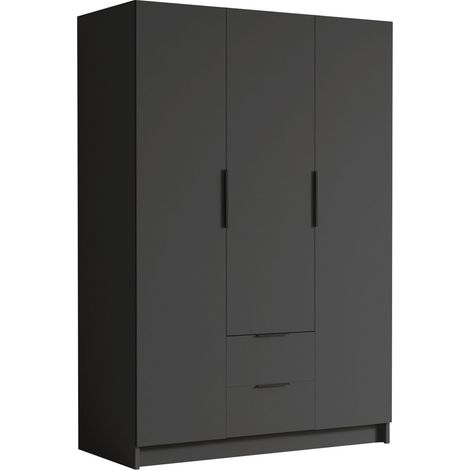 Armoire Closico Calvron I, Noir, 216x150x60cm, Portes d'armoire: Avec des charnières, Nombre d'étagères: 0