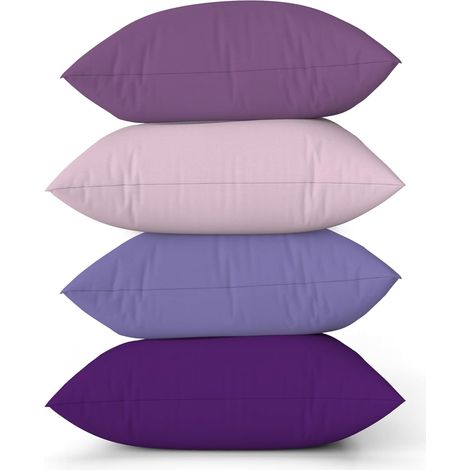 Couleur Unie Housses de Coussin en Aspect Lin pour canapé Dégradé Violet Coussin pour Le lit Manoir Lavande Couleur Fait Main Carré Housses de Coussin avec éclair Invisible 60x60cm Lot de 4 (1/5)