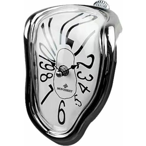 Horloge murale torsadée créative argentée de 7 pouces Horloge d'ornement décoratif de fusion nordique Dali