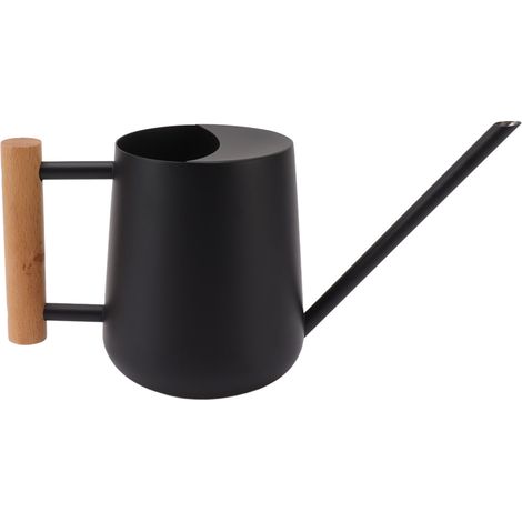 Arrosoir 900 ml en acier inoxydable à long bec avec poignée en bois, pot de fleur élégant pour jardin familial extérieur noir