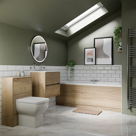 Ashby 1700mm x 700mm Slim Edge Straight Double Ended Bathroom Suite including Autumn Oak Furniture Set with Minimalist Basin (1/5)