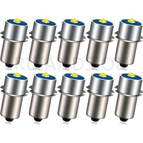 Lot de 10 ampoules LED de rechange 3 W 6-24 V 200 lm P13.5S 2525 LED de rechange pour lampe de poche DEWALT, lampe de travail, sans polarité (1/5)