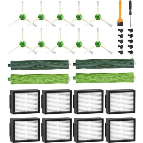 Ricambi per iRobot Roomba E5 E6 i7 i7+ i3 i3+ i4 i4+ i6 i6+ j7 j7+, Kit di accessori di ricambio per Roomba serie i/e/j, 4 spazzole in gomma, 8 filtri HEPA, 10 spazzole laterali (1/5)