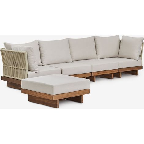 Sofá modular de 4 piezas con 2 sillones esquineros y puff en madera de acacia Dailin SKLUM              (1/5)