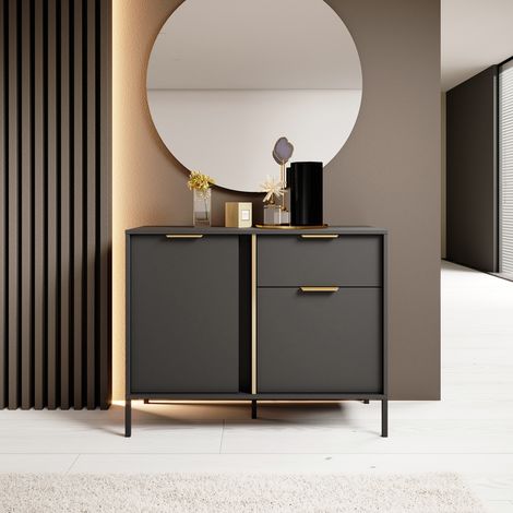 Credenza Hame, Aparador un Cajón, 2 Estantes, Puerta Abatible, Corredera, 103x40x81h cm Negro (1/5)