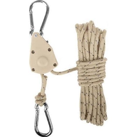 Système de poulie réglable pour corde de tente 4m acier inoxydable avec mousqueton fixation sécurisée antidérapante kaki pour auvent camping sac à dos (1/5)