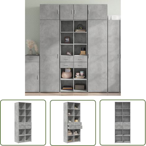 The Living Store Highboard Betongrau 70x42,5x185 cm Holzwerkstoff - Sideboard - Hochschrank - Wohnzimmermöbel - Wohnraumgestaltung - Moderner Stil (1/5)