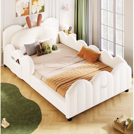 Polster-Kinderbett 90x200 mit Hasen-Kissen, Beige HAVRYA (1/5)