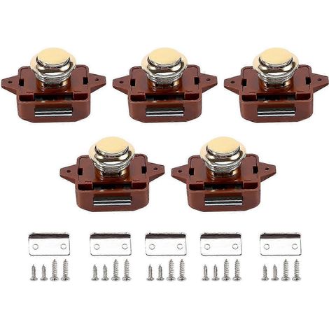 Lot de 5 poignées de porte à bouton-poussoir sans clé, compatibles avec les armoires de camping-cars, caravanes, bateaux et mobil-homes, édition marron 0702-Perfet