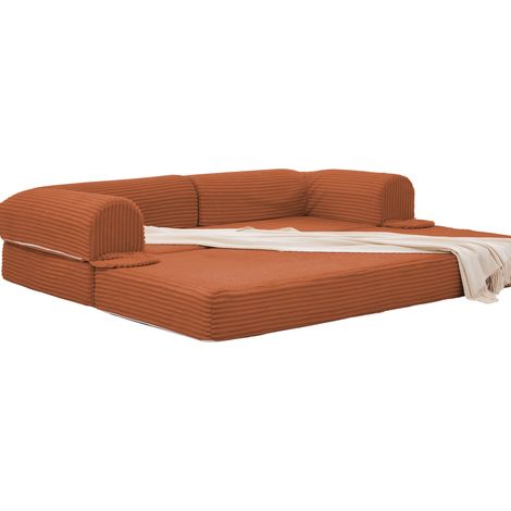 Divano letto a 2 posti in tessuto a coste arancione, trasformabile, 190 x 78 x 65 cm, MODENUIT (1/5)