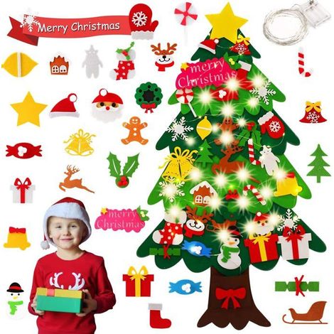Sapin Noël feutrine 113 cm avec LED – 35 pièces DIY détachables – Pour vitrine, décoration (1/4)