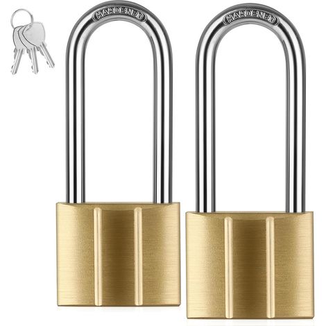 Cadenas Clé, 2 Pack Long Cadenas en Laiton, 3 Clés Chacun - 40mm Cylindre de Serrure à 5 Goupilles Cadenas, Robuste, Résistant Aux Intempéries, pour Casier Ecole, Vestiaire, Garage Portes (1/5)