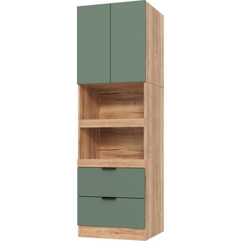 Küchenhochschrank 60x45x200 cm aus grünem MDF mit Stauraum und Kippschutz – MEUBLIV (1/5)