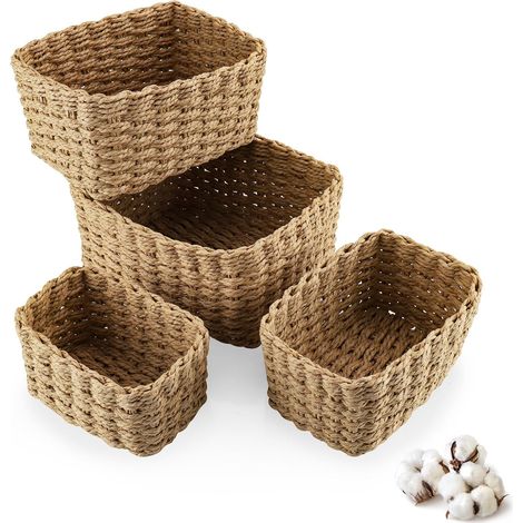 4 Panier Rangement, Empilable, Fil Papier, Grand Moyen Petit Mini, Salle De Bain Cuisine Salon Chambre (1/5)