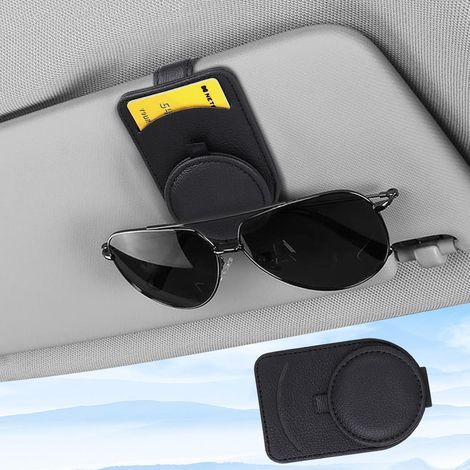 Support Lunettes Soleil Voiture - Cuir Vachette - Aimant Puissant - Clip Pare-Soleil - Compartiment Cartes - 1 Pièce (1/5)