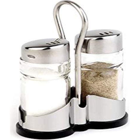 APS Economic pepe e sale, 2 pezzi con contenitore in acciaio inossidabile Pepe e sale, contenitore in vetro trasparente con coperchio in acciaio inossidabile e tappo a vite, 8 x 4 cm, altezza 13 cm (1/5)