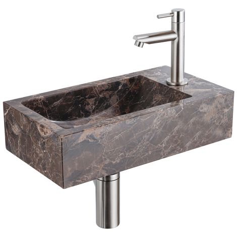 FugaFlow Efficiente Pietra Ensemble Fontaine - 40 × 22 × 10 cm - trou de robinet à droite - robinet de fontaine en inox brossé PVD - bonde